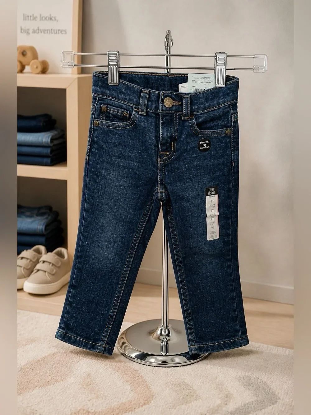 BLUE DENIM STRETCH STRAIGHT ADJUSTABLE WAISTBAND JEANS SIZE 2T NWT OKIE DOKIE
